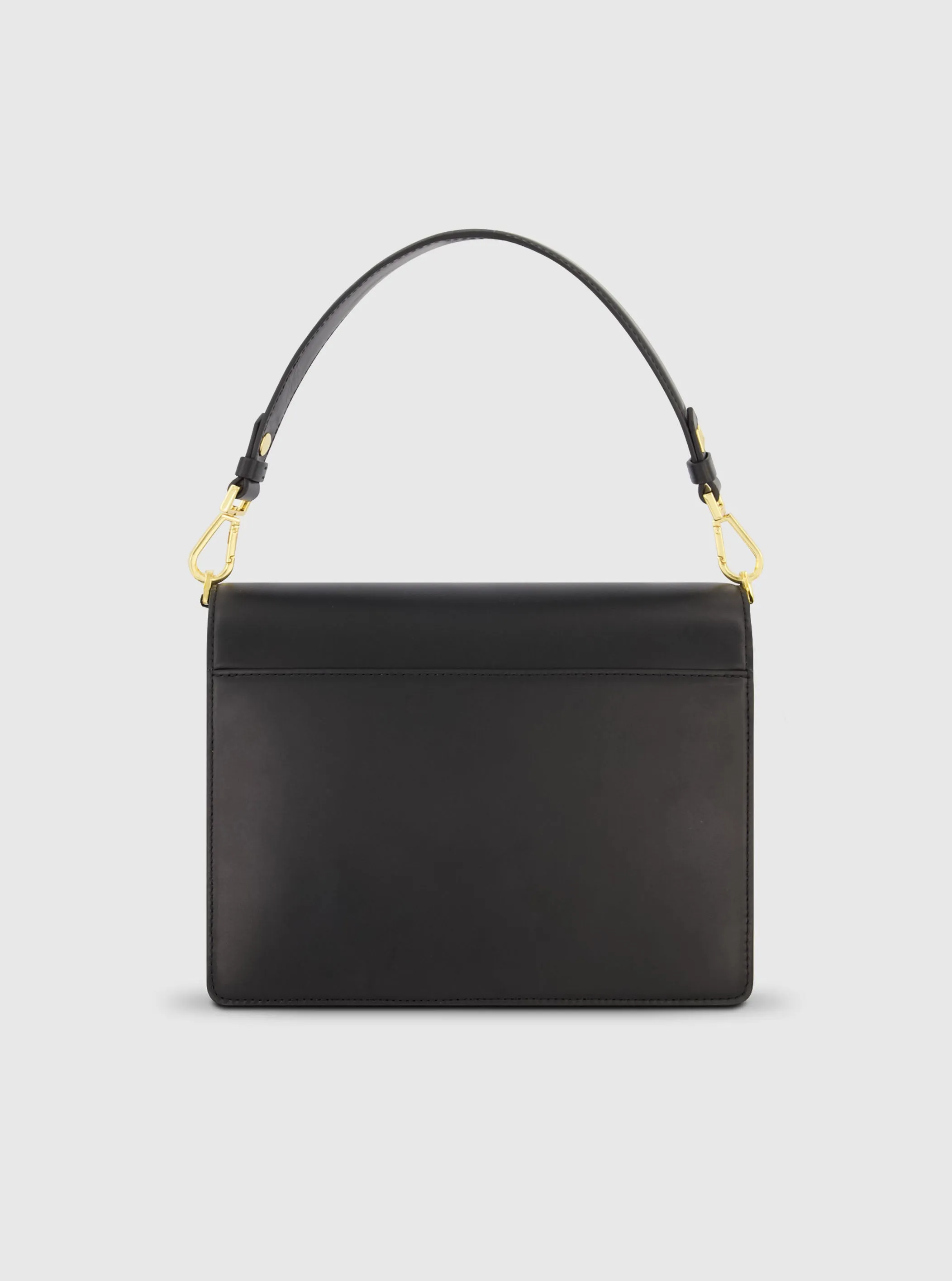 Classic Black Leather Medium Shoulder Bag with Detachable Strap