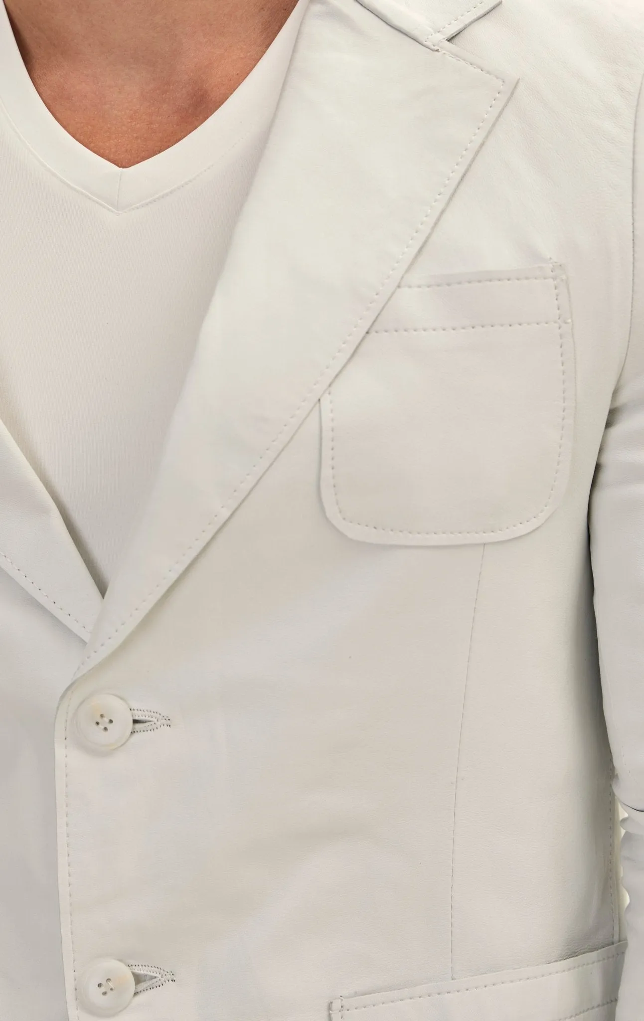 Classic Two-Button Leather Blazer - White