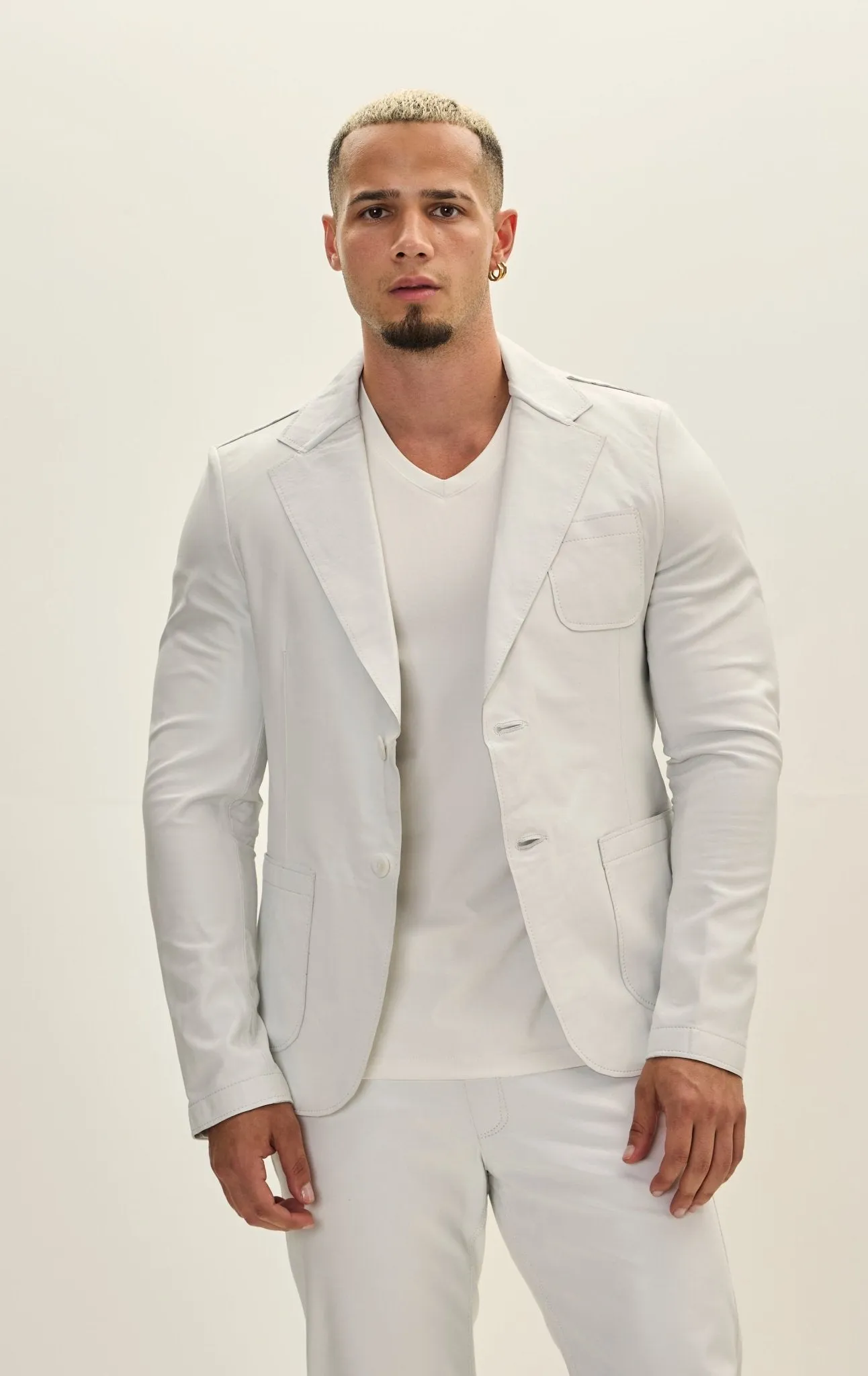 Classic Two-Button Leather Blazer - White