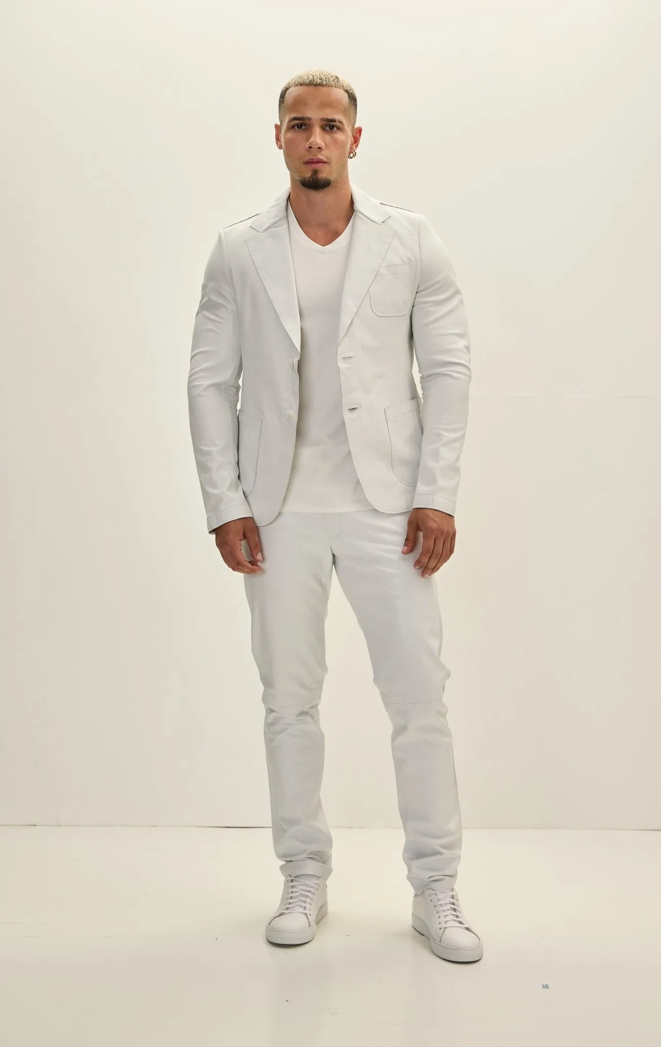 Classic Two-Button Leather Blazer - White