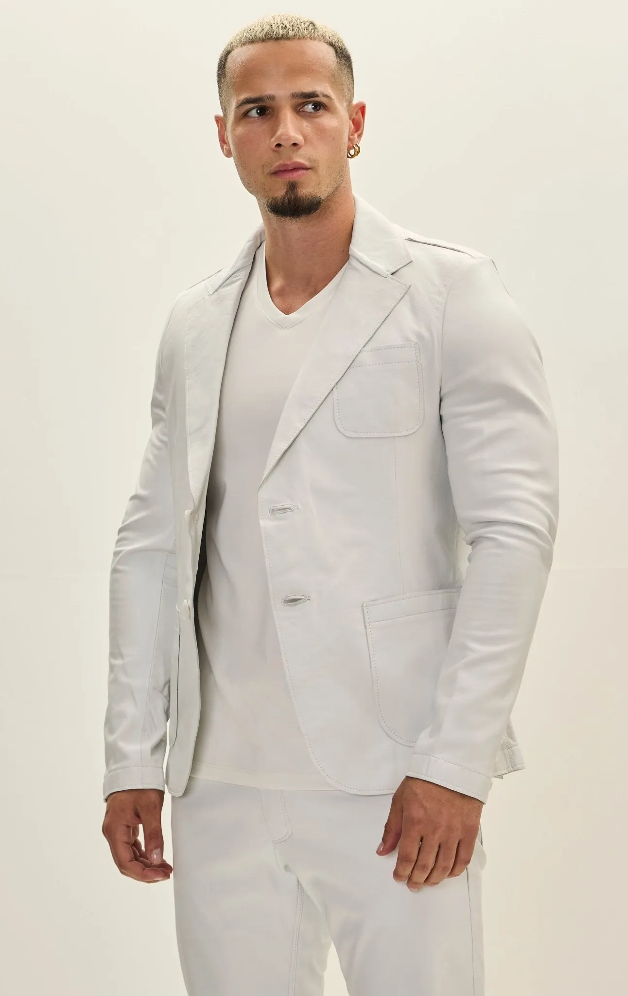 Classic Two-Button Leather Blazer - White