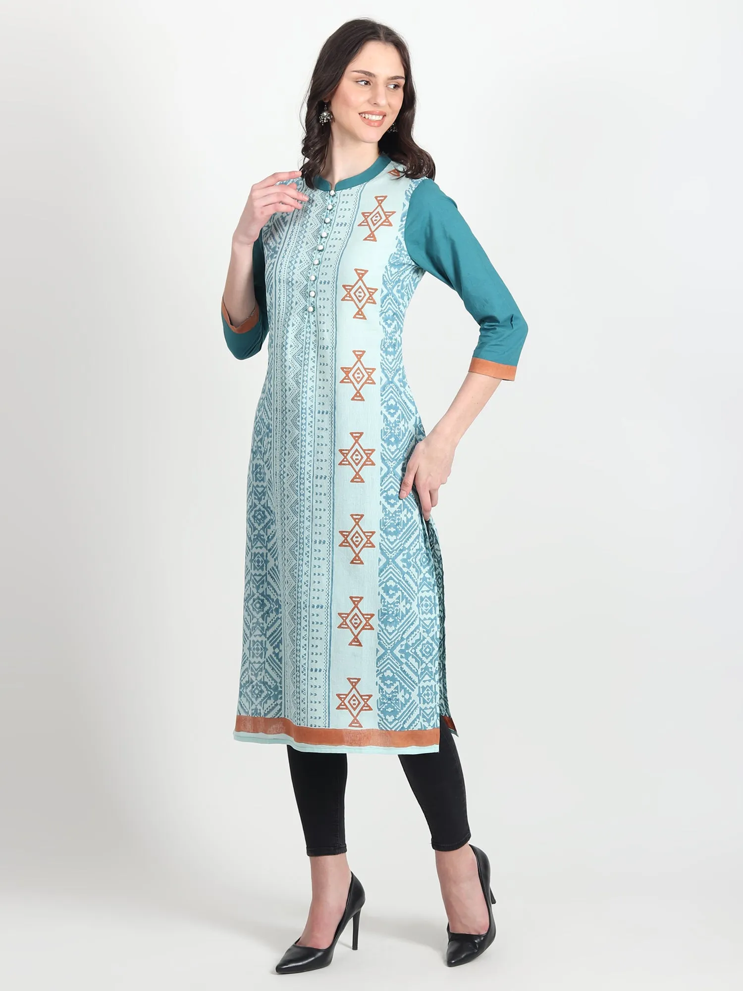 CLIO Hand Block Printed Straight Kurti  Geometric ,Tribal Motifs