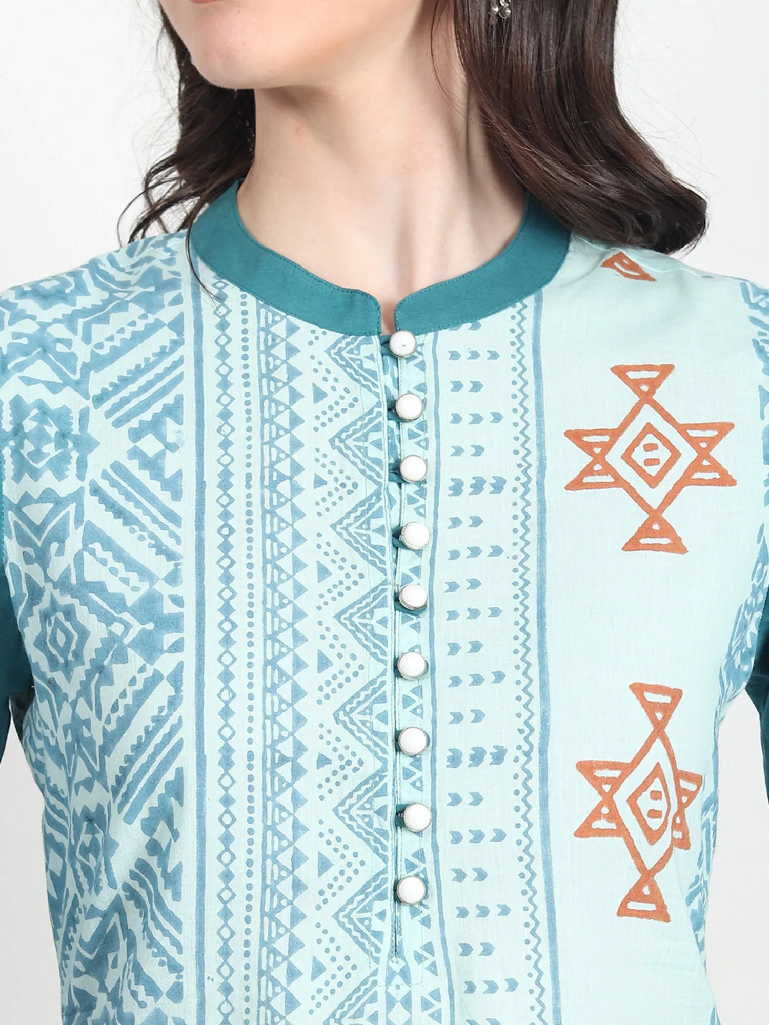 CLIO Hand Block Printed Straight Kurti  Geometric ,Tribal Motifs