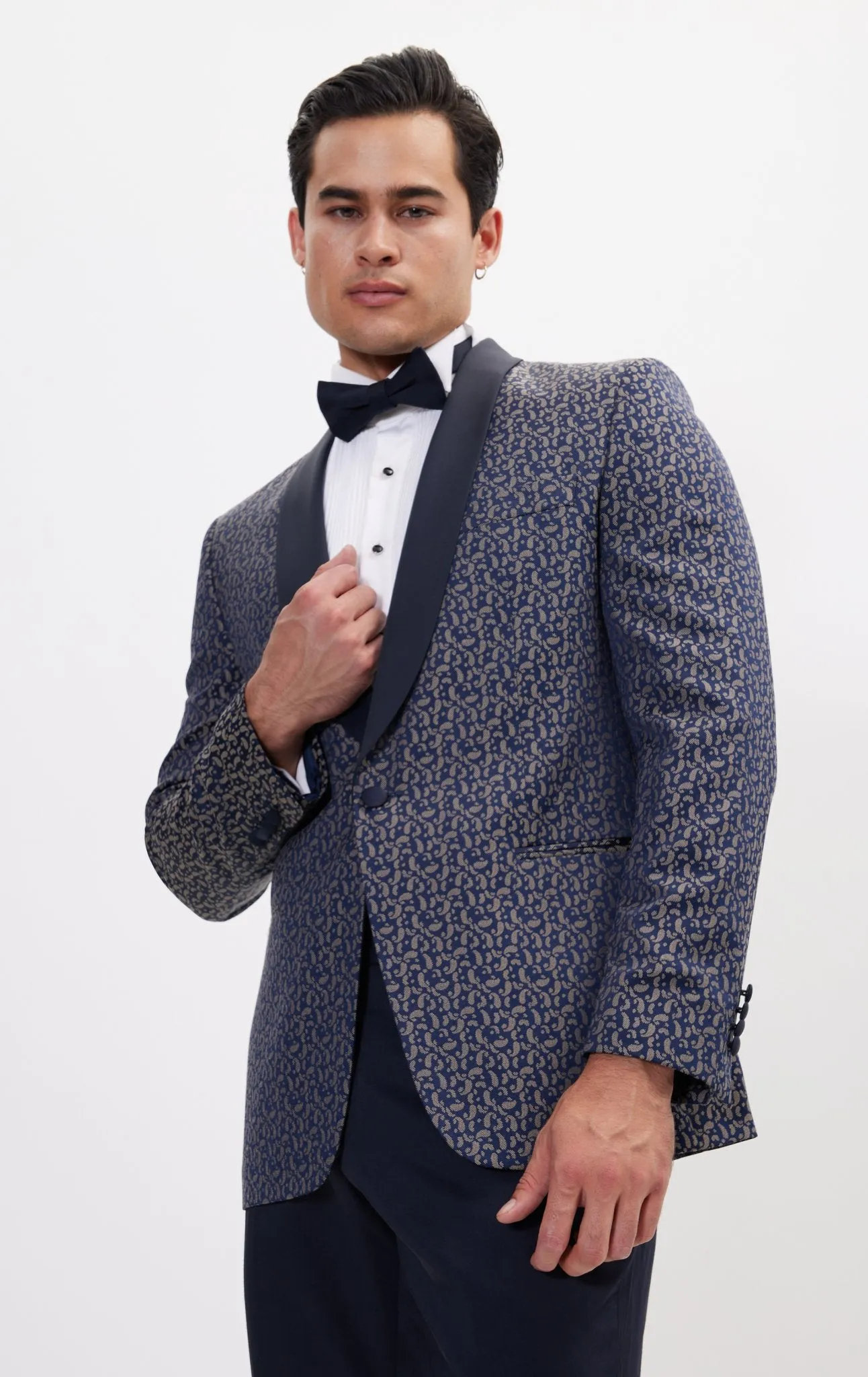 Contrast Shawl Lapel Tuxedo Jacket - Navy Beige