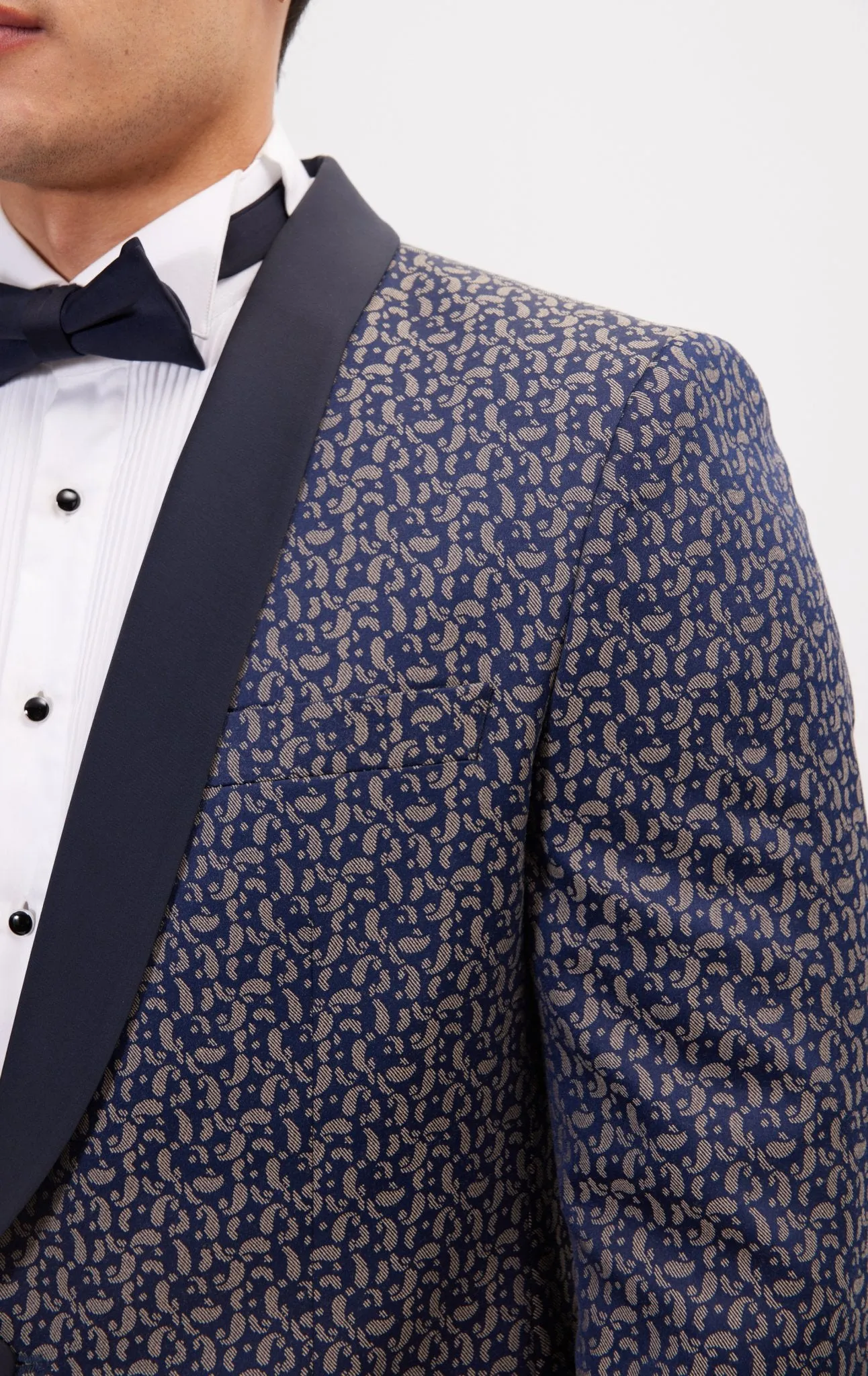 Contrast Shawl Lapel Tuxedo Jacket - Navy Beige