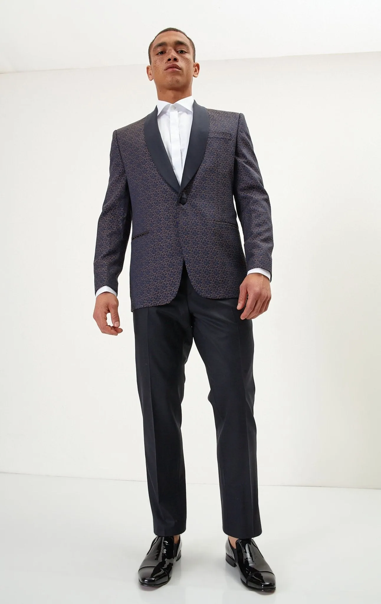 Contrast Shawl Lapel Tuxedo Jacket - Navy