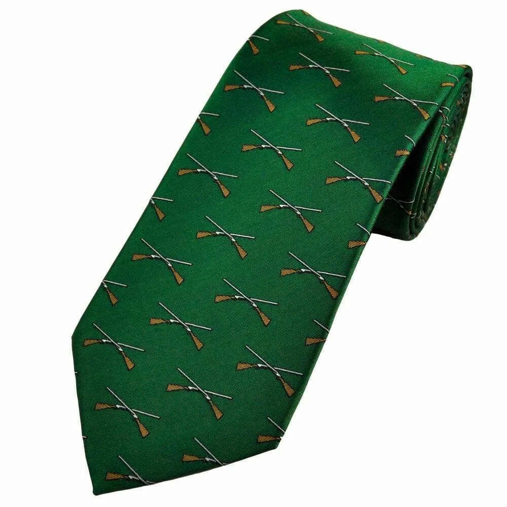 Crossed Shotguns Tie Shooting Necktie In Blue Red Green or Brown