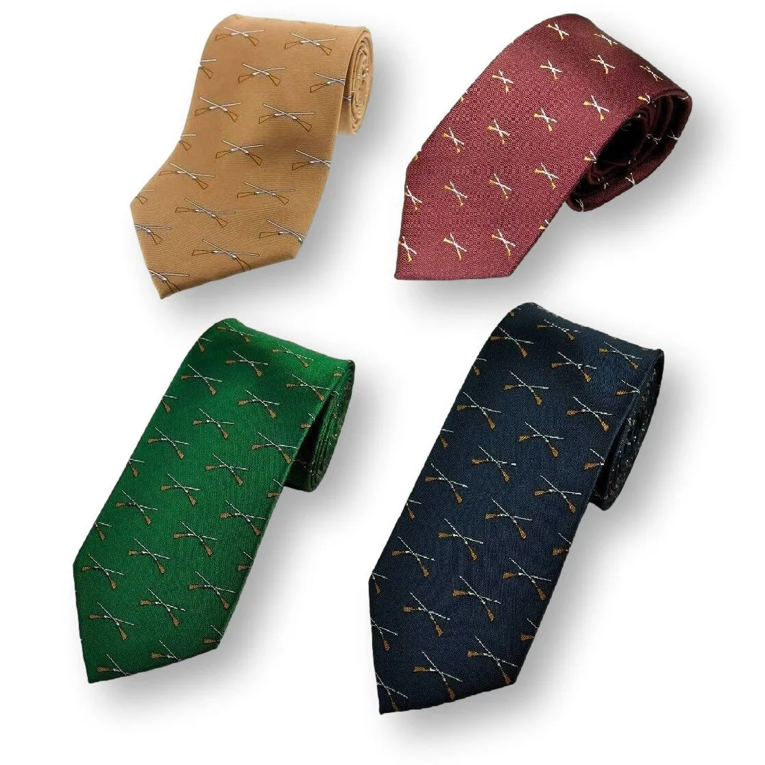 Crossed Shotguns Tie Shooting Necktie In Blue Red Green or Brown