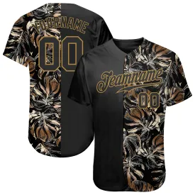 Custom 3D Pattern Design Golden Tropical Leaves In The Style Of Jungle And Hawaii Authentic Baseball Jersey