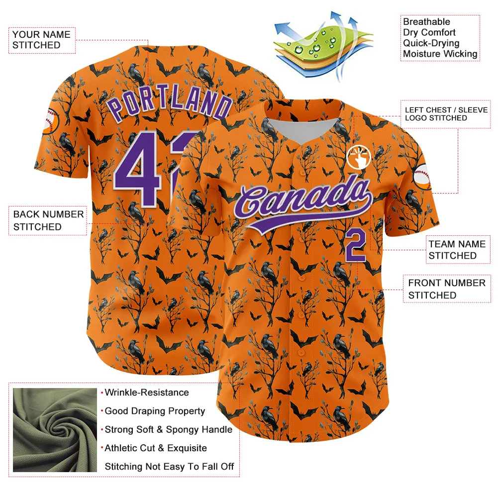 Custom Bay Orange Purple-White 3D Pattern Halloween Authentic Baseball Jersey