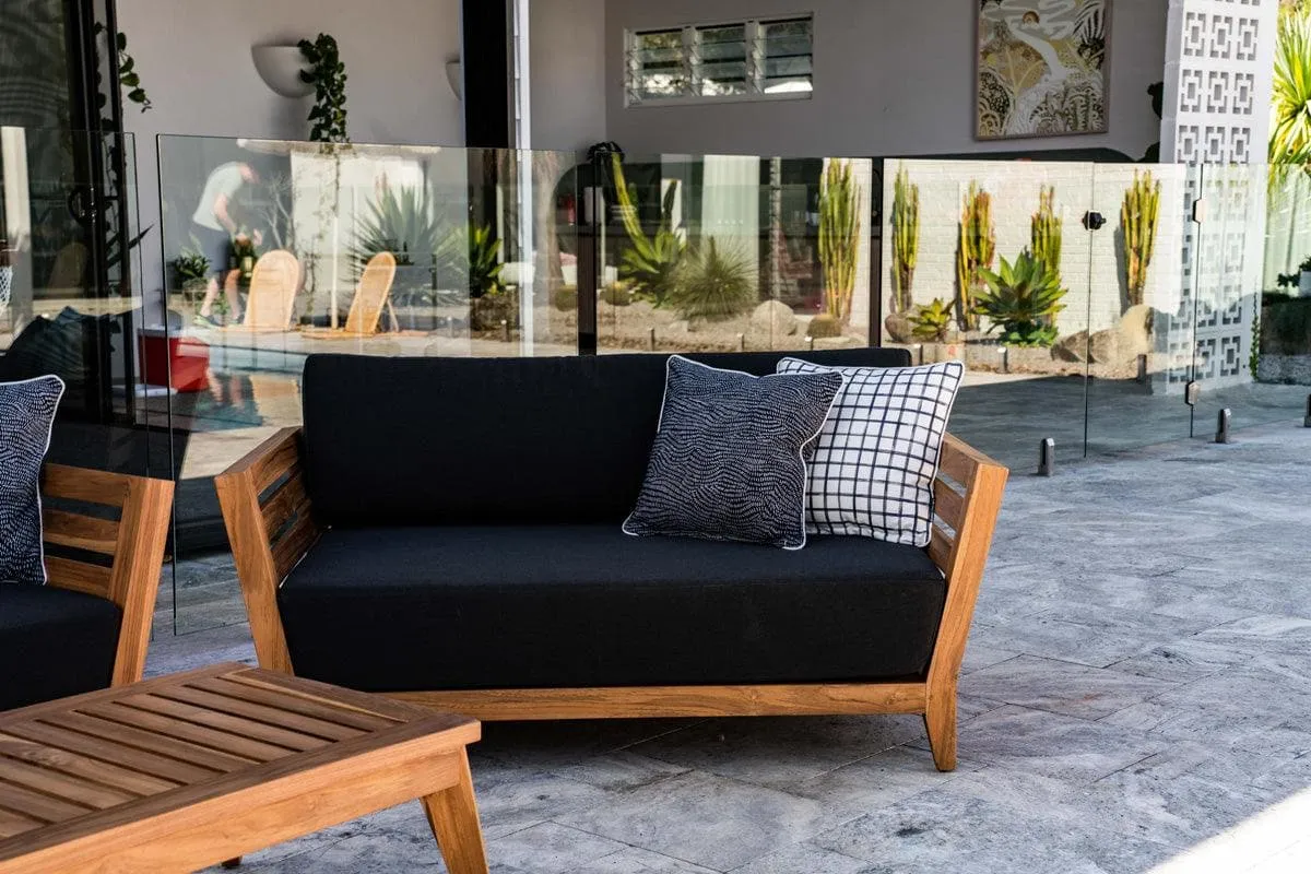 Daintree 2 Seater in Premium Natural Teak and Midnight Sunproof All Weather Fabric