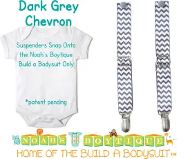 Dark Grey Gray Chevron Noah's Boytique Bodysuit Suspenders - Snap on Suspenders - Suspender Outfit - Baby Suspenders - Newborn Suspender