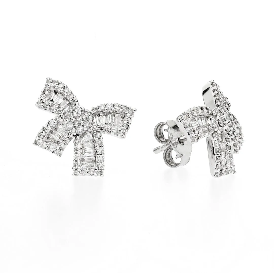 Diamond Baguette Bow Studs