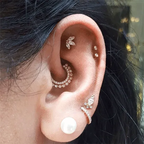 Diamond Delia Threaded Stud Earring by Maria Tash in 18K Rose Gold. Flat Stud.