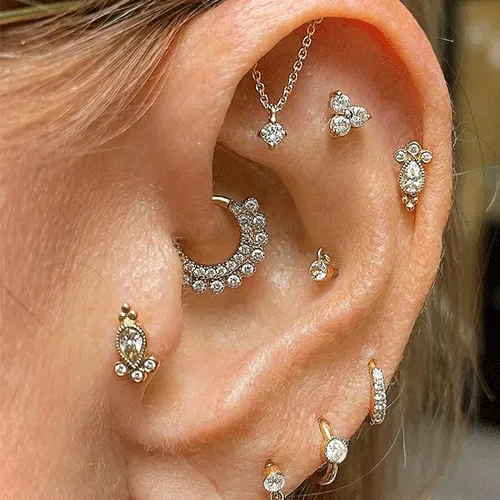 Diamond Delia Threaded Stud Earring by Maria Tash in 18K Rose Gold. Flat Stud.