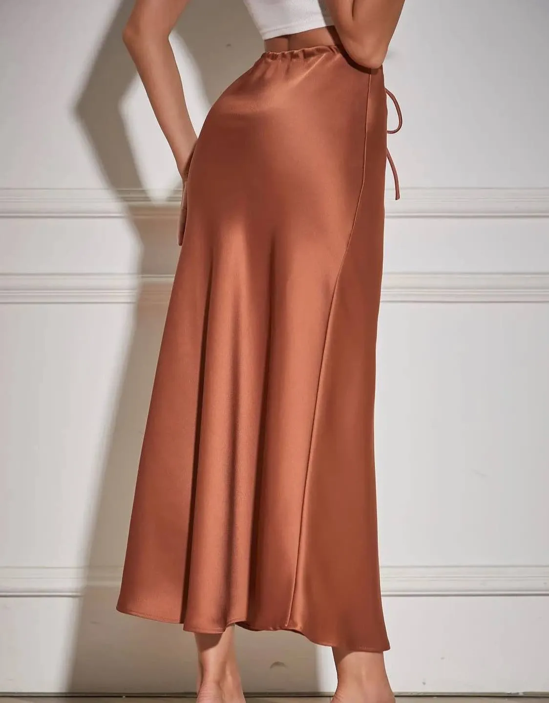 Drawstring Waisted Silk Long Skirt