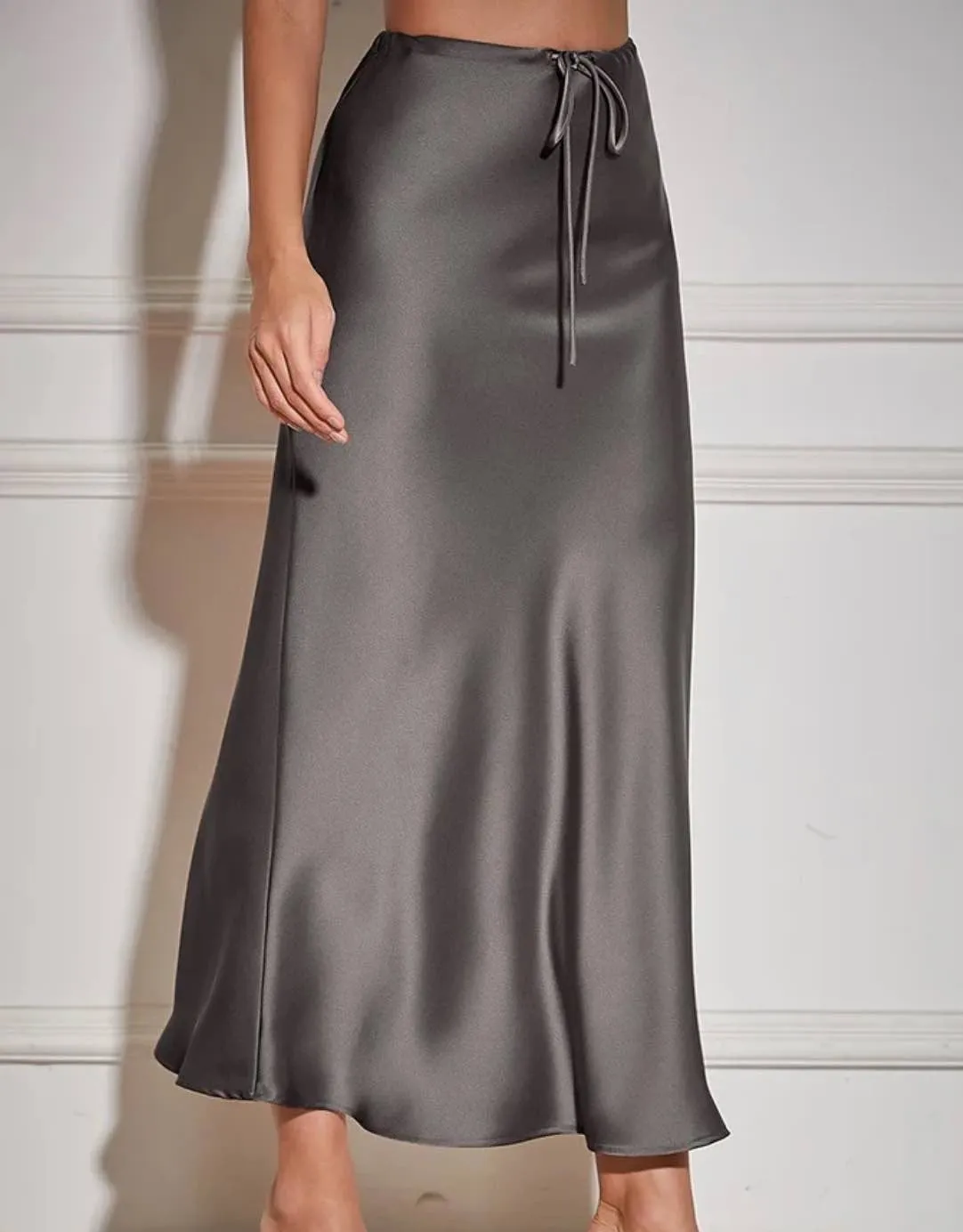 Drawstring Waisted Silk Long Skirt