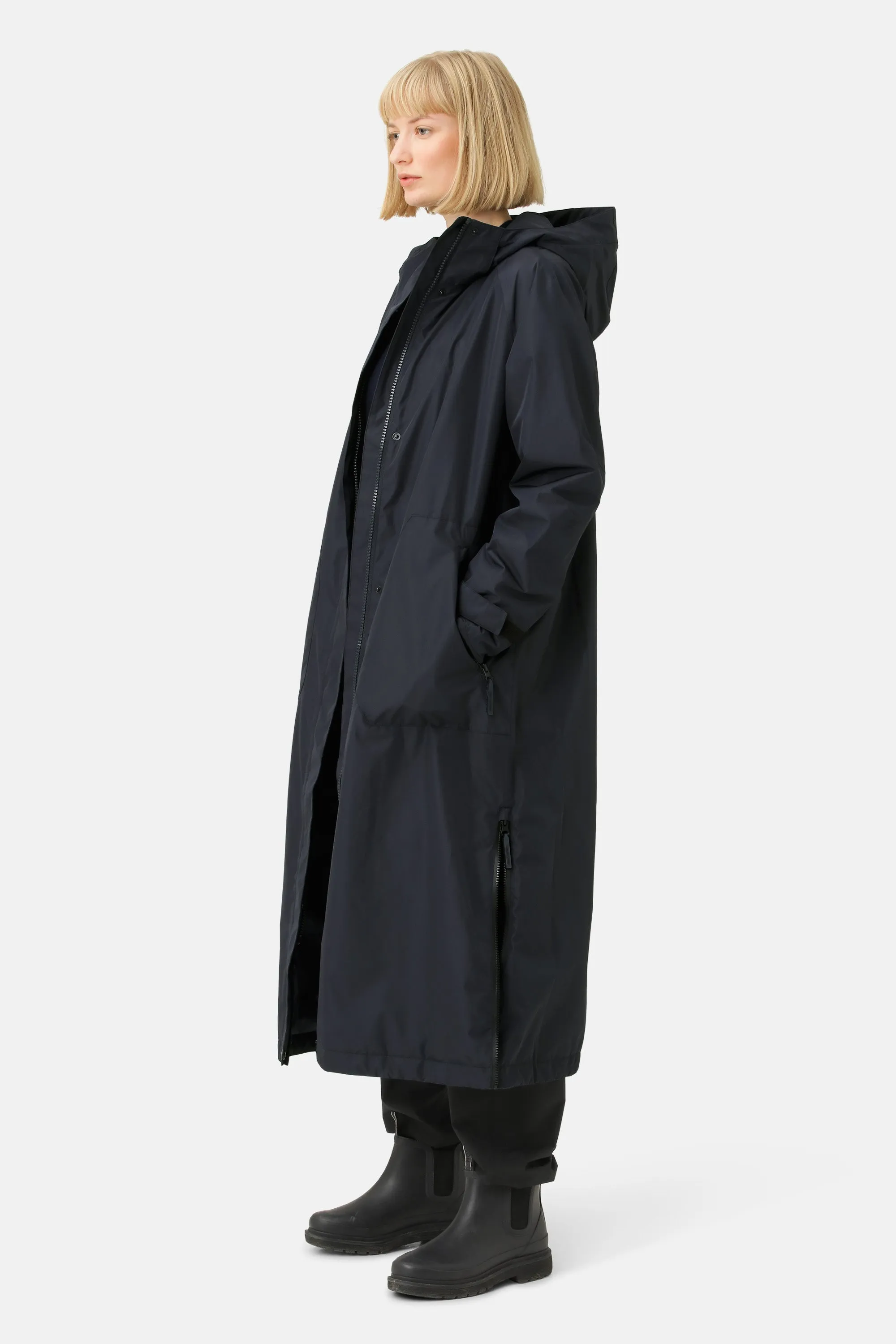 Eco Finished long Raincoat - Dark Indigo