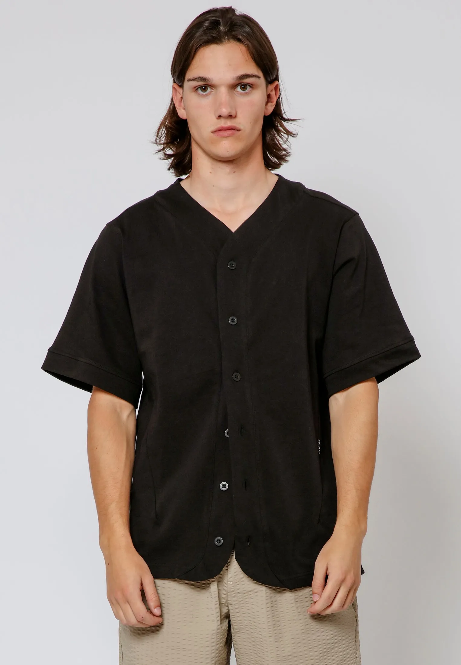 EMBROIDERED BASEBALL SHIRT BLACK