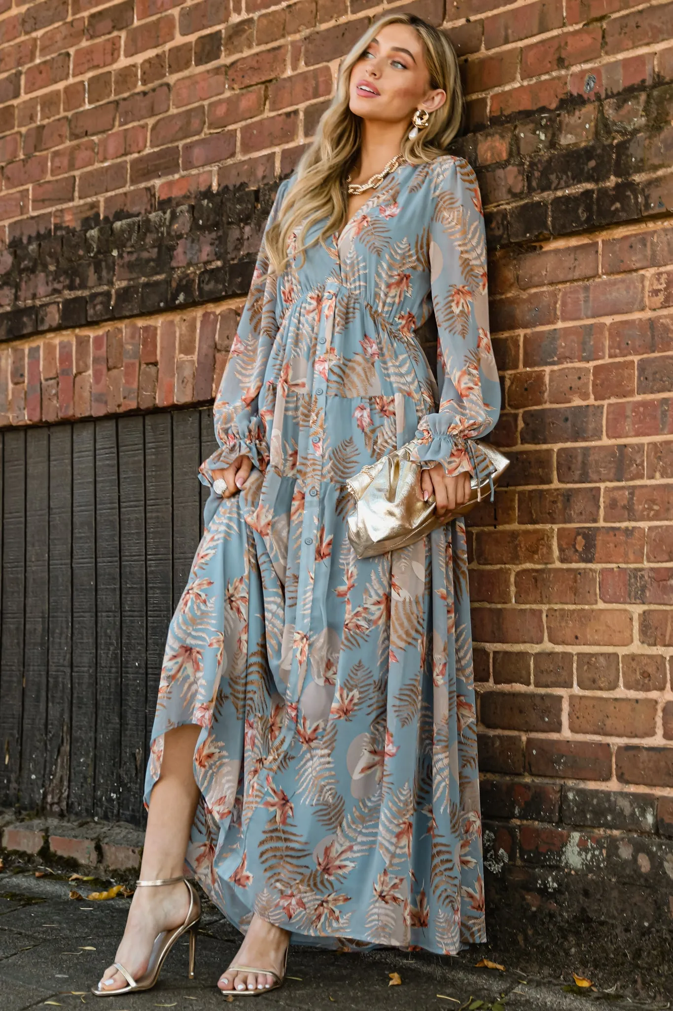 Enchanting Touch Sky Blue Print Maxi Dress