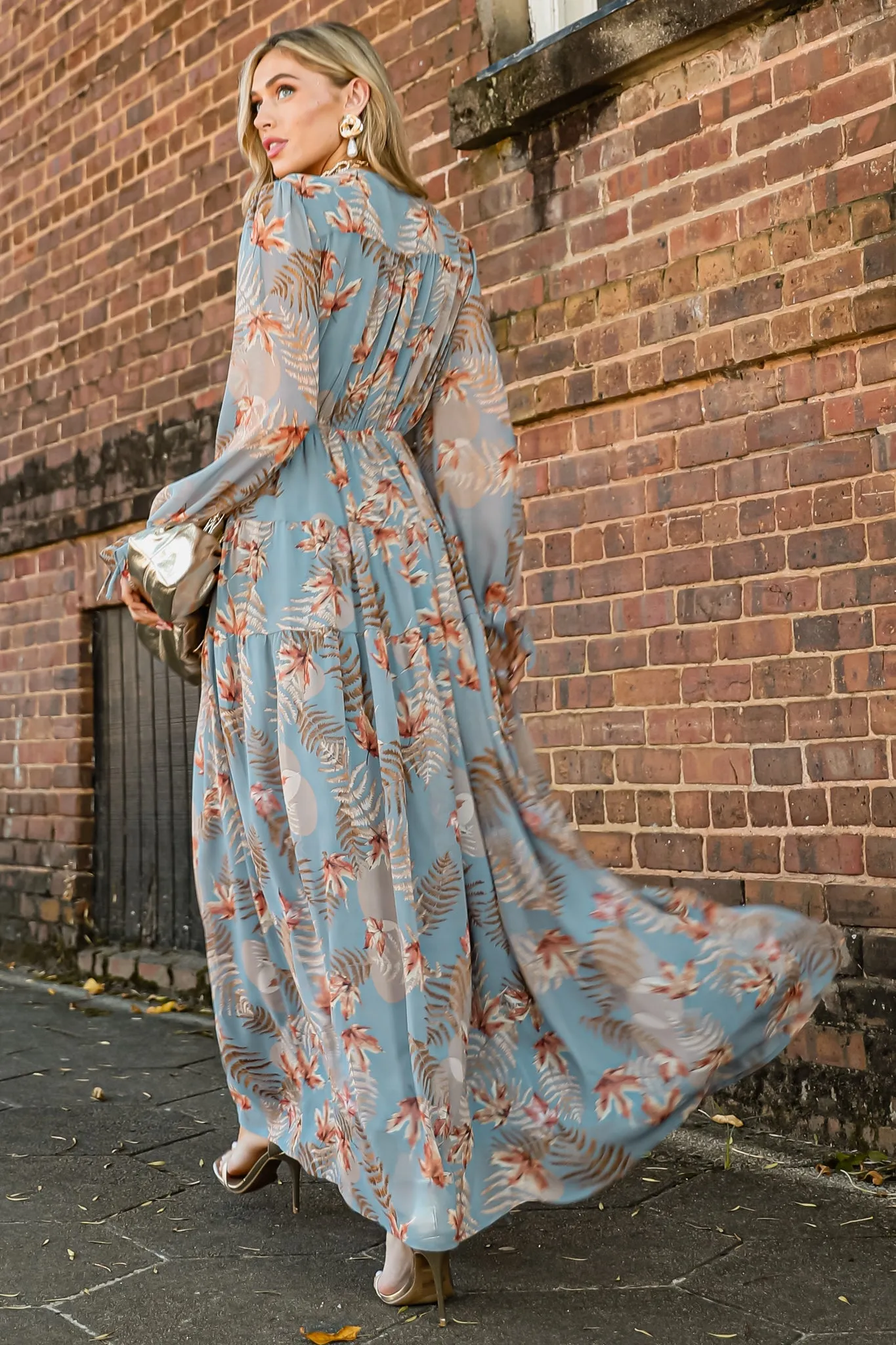 Enchanting Touch Sky Blue Print Maxi Dress