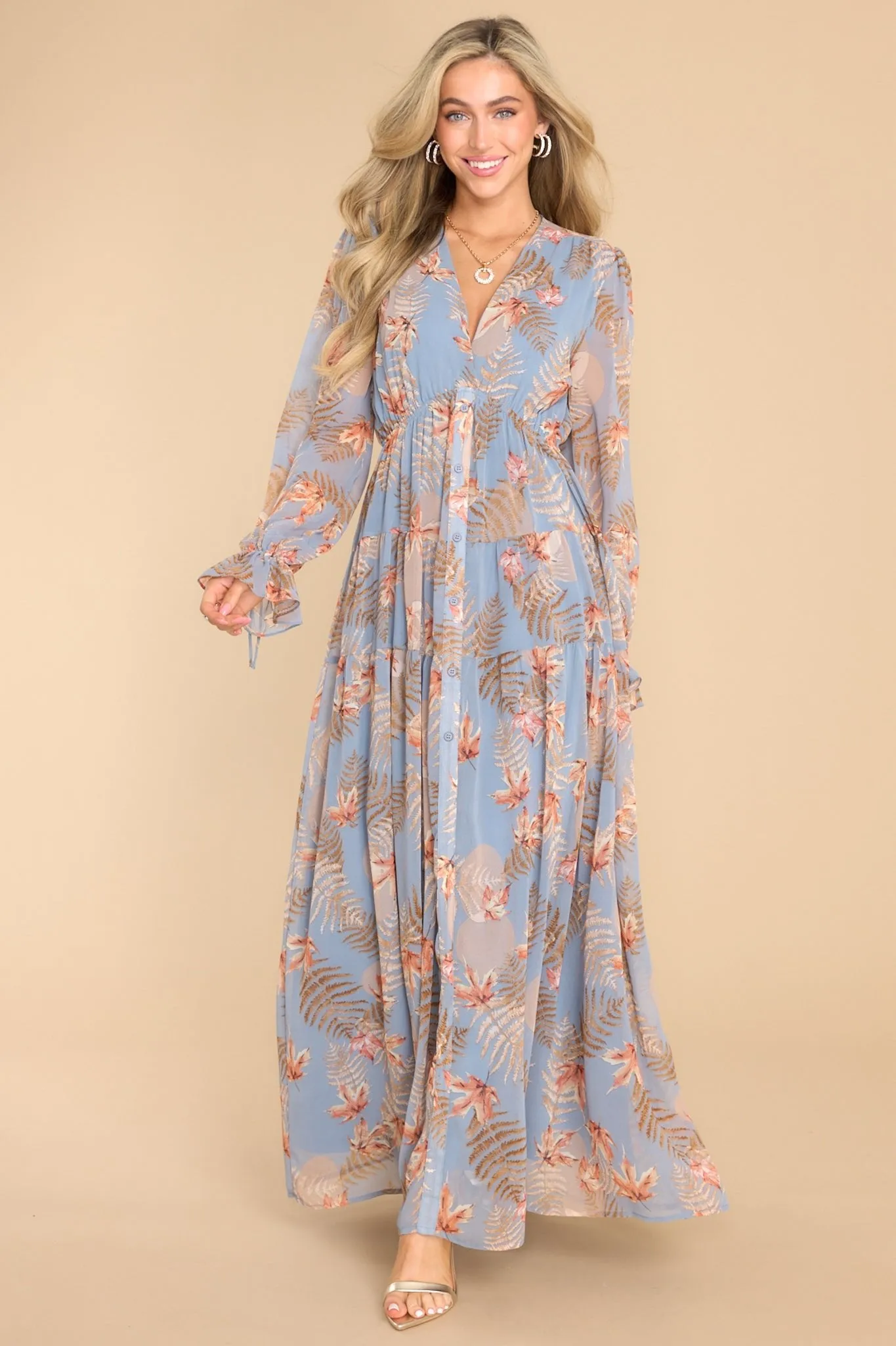 Enchanting Touch Sky Blue Print Maxi Dress