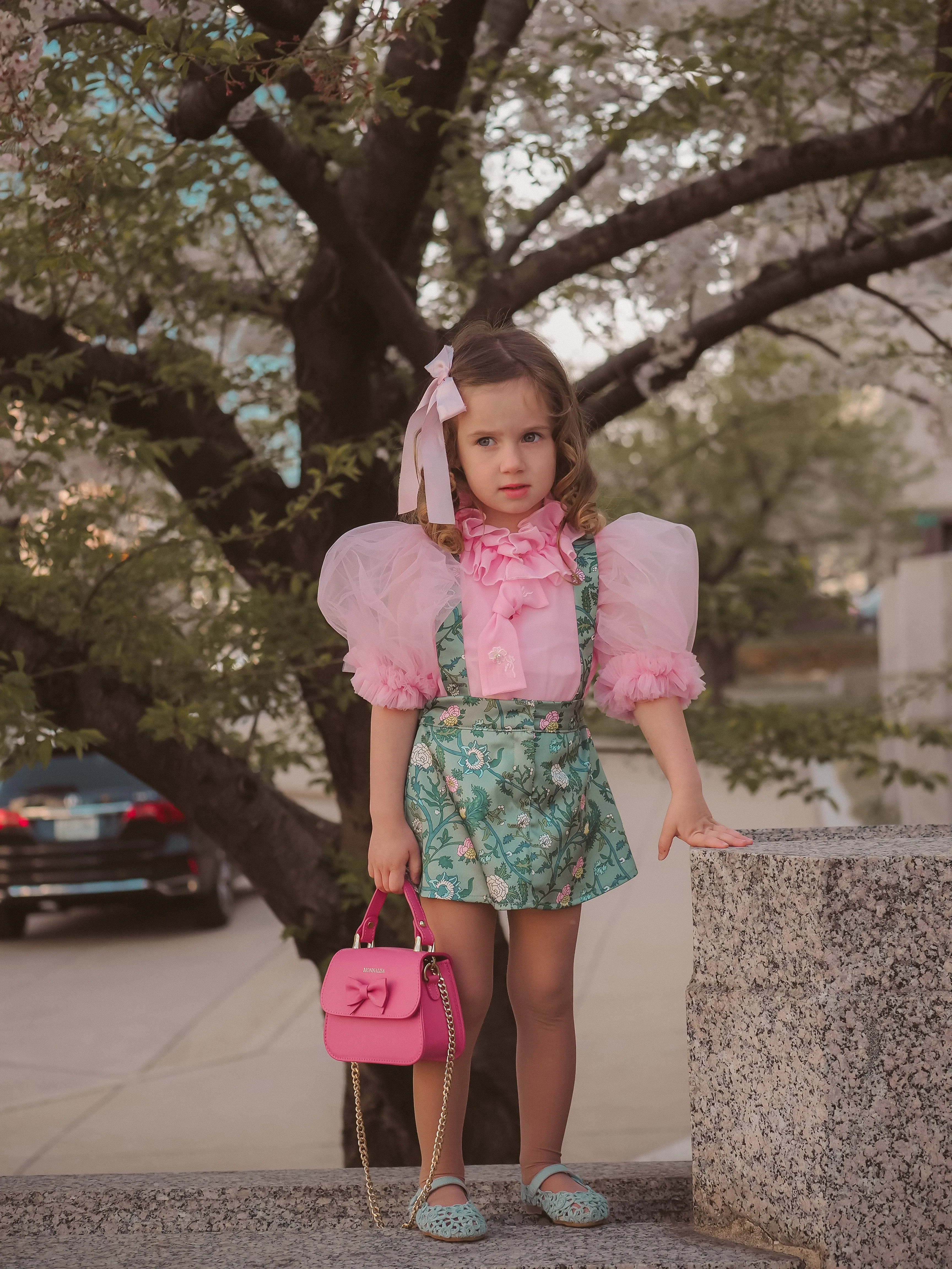 Eva Skirt and Blouse Pink and Green Floral Tulle Set