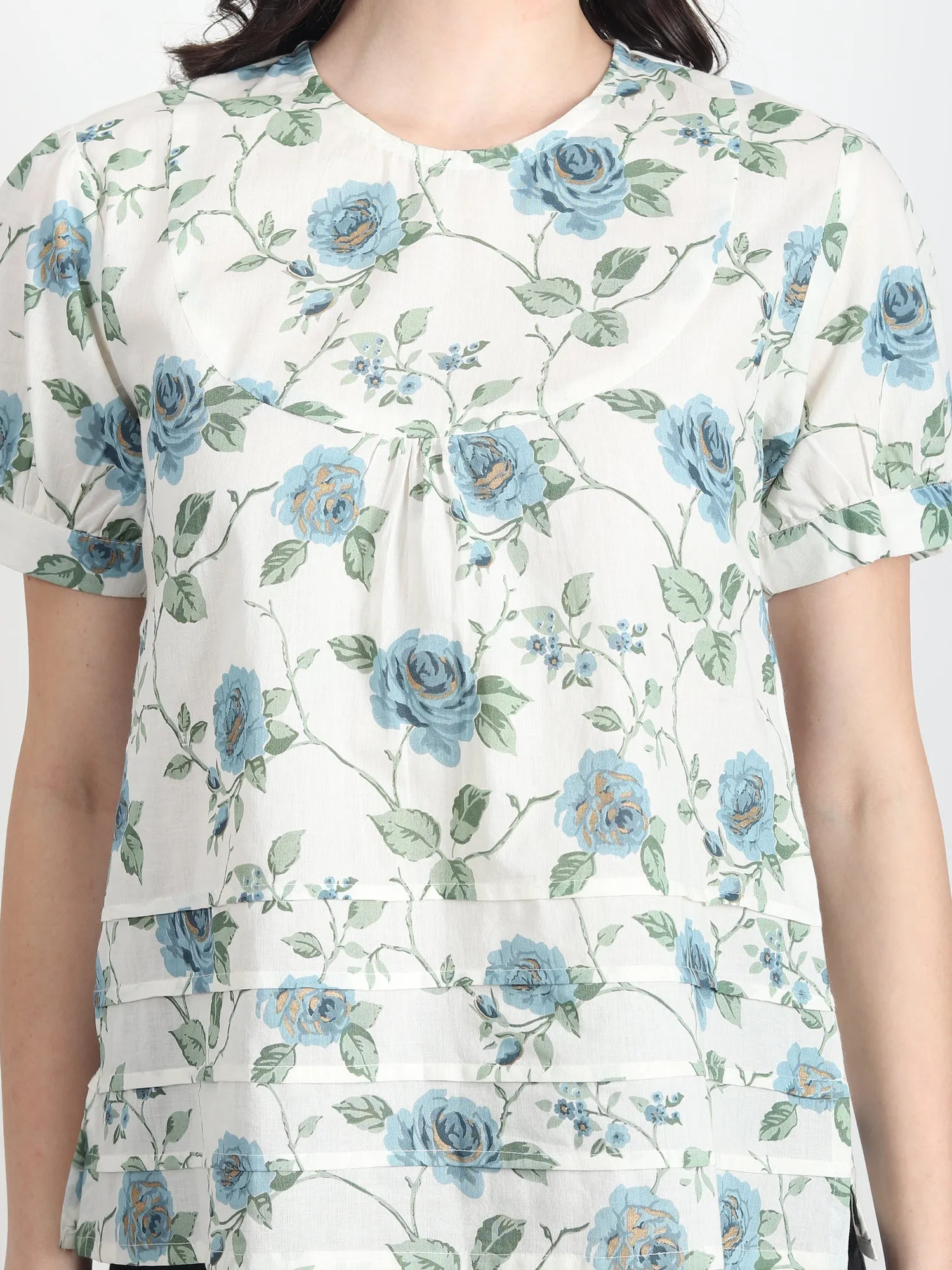 Flora blue floral printed Top