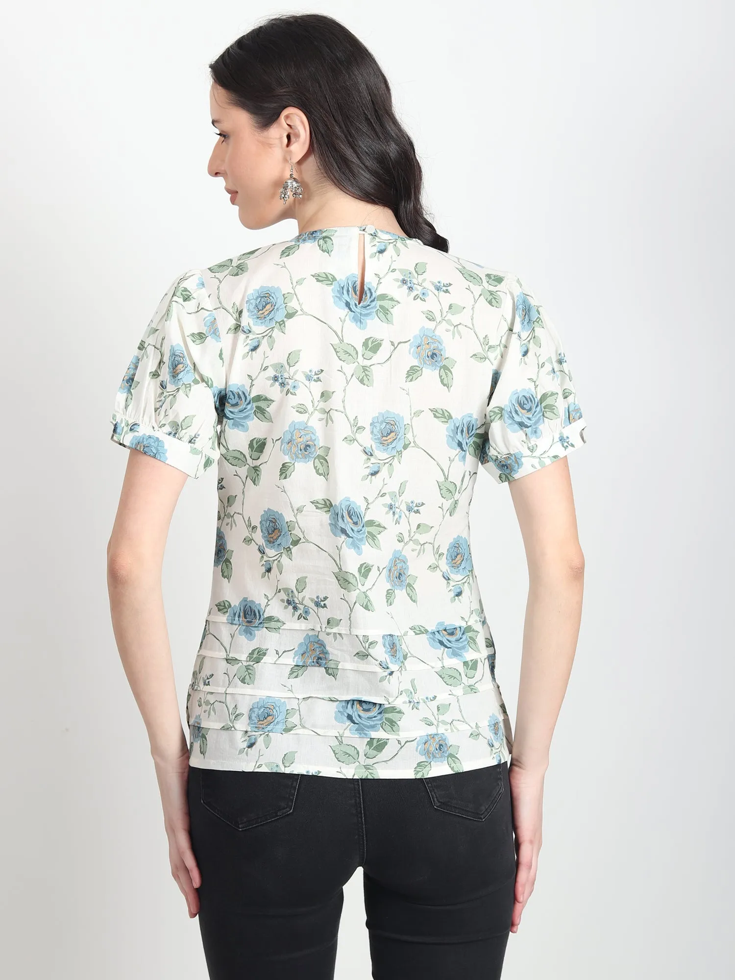 Flora blue floral printed Top