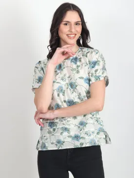 Flora blue floral printed Top