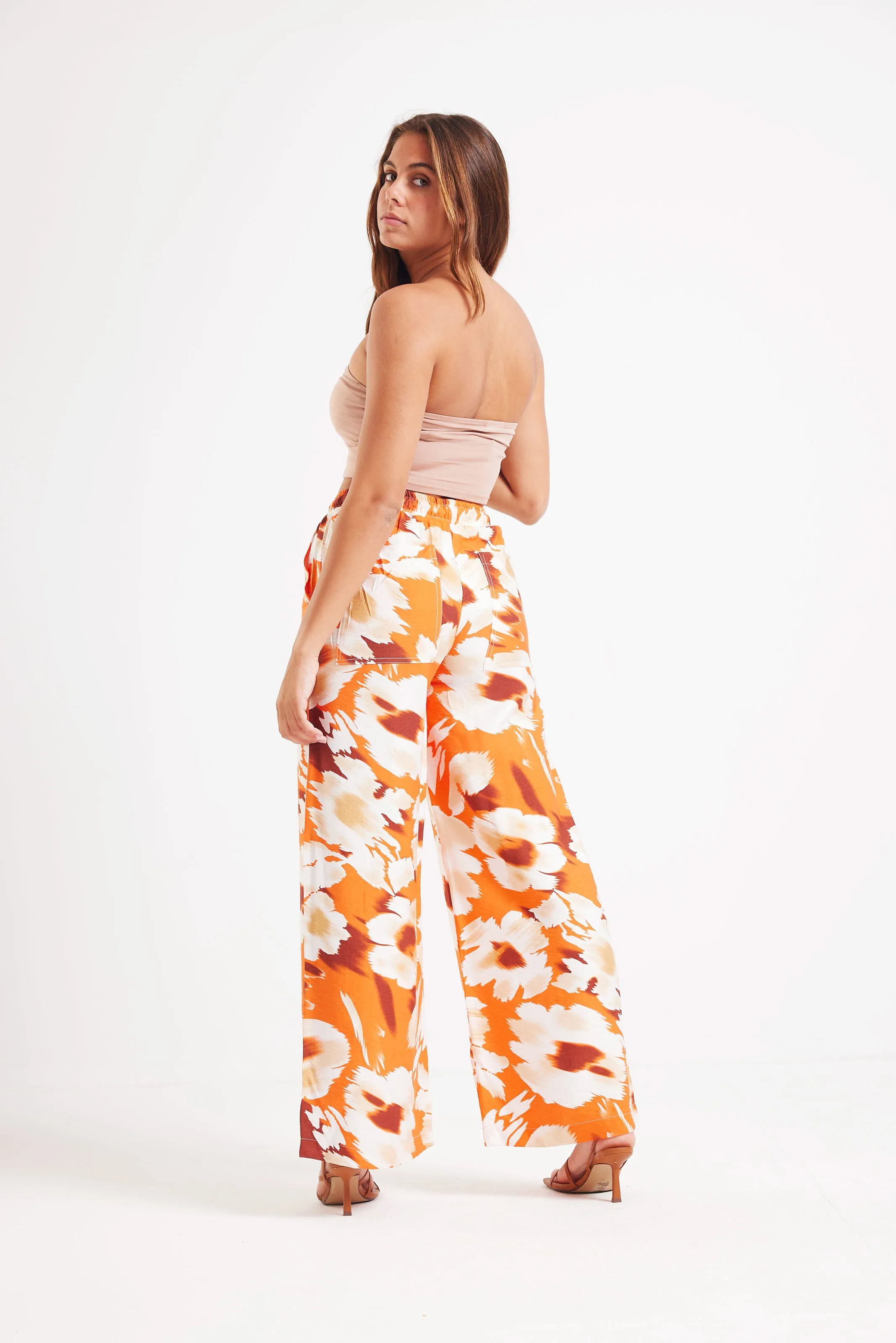 FLORAL PRINTED PANTS - ORANGE