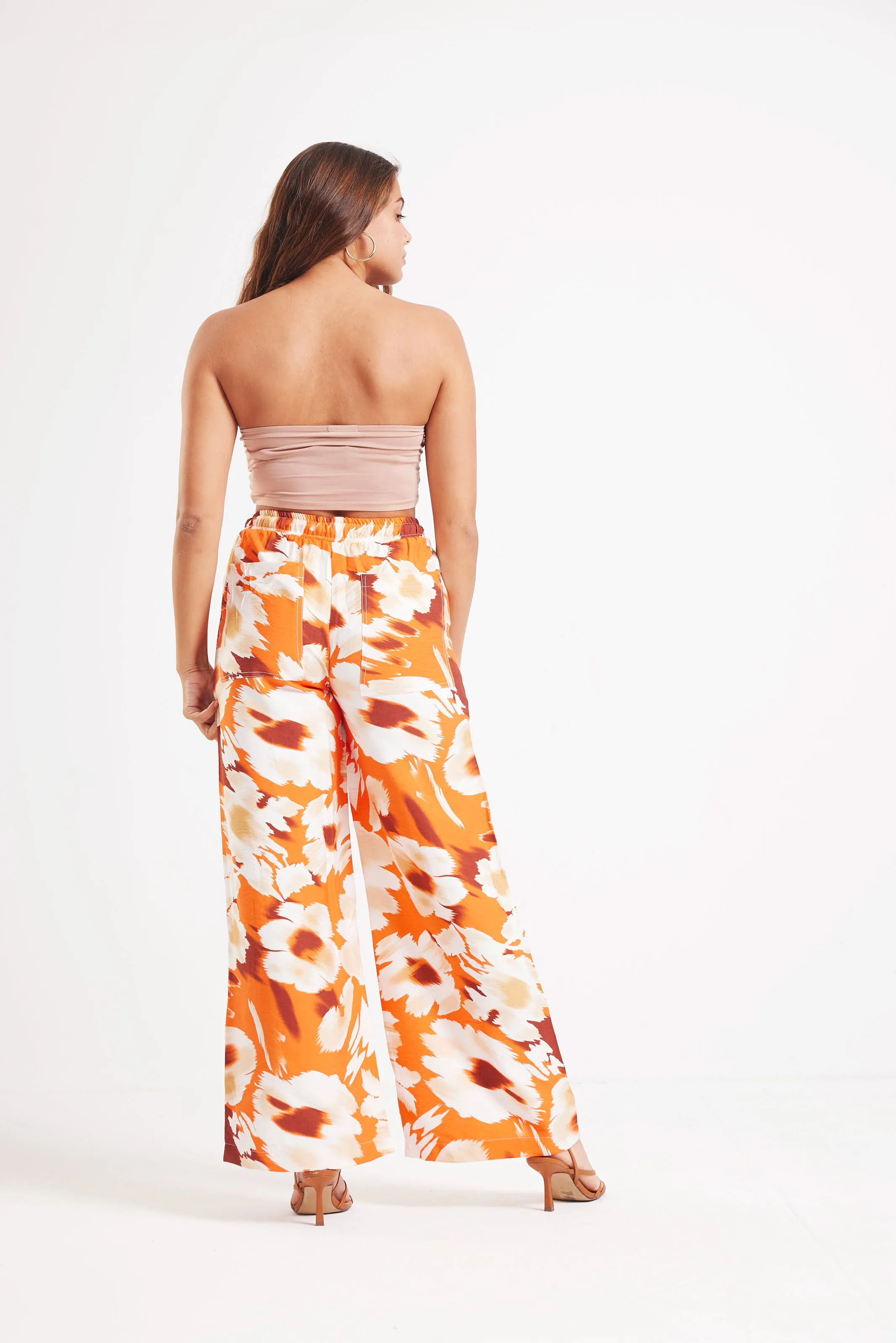 FLORAL PRINTED PANTS - ORANGE