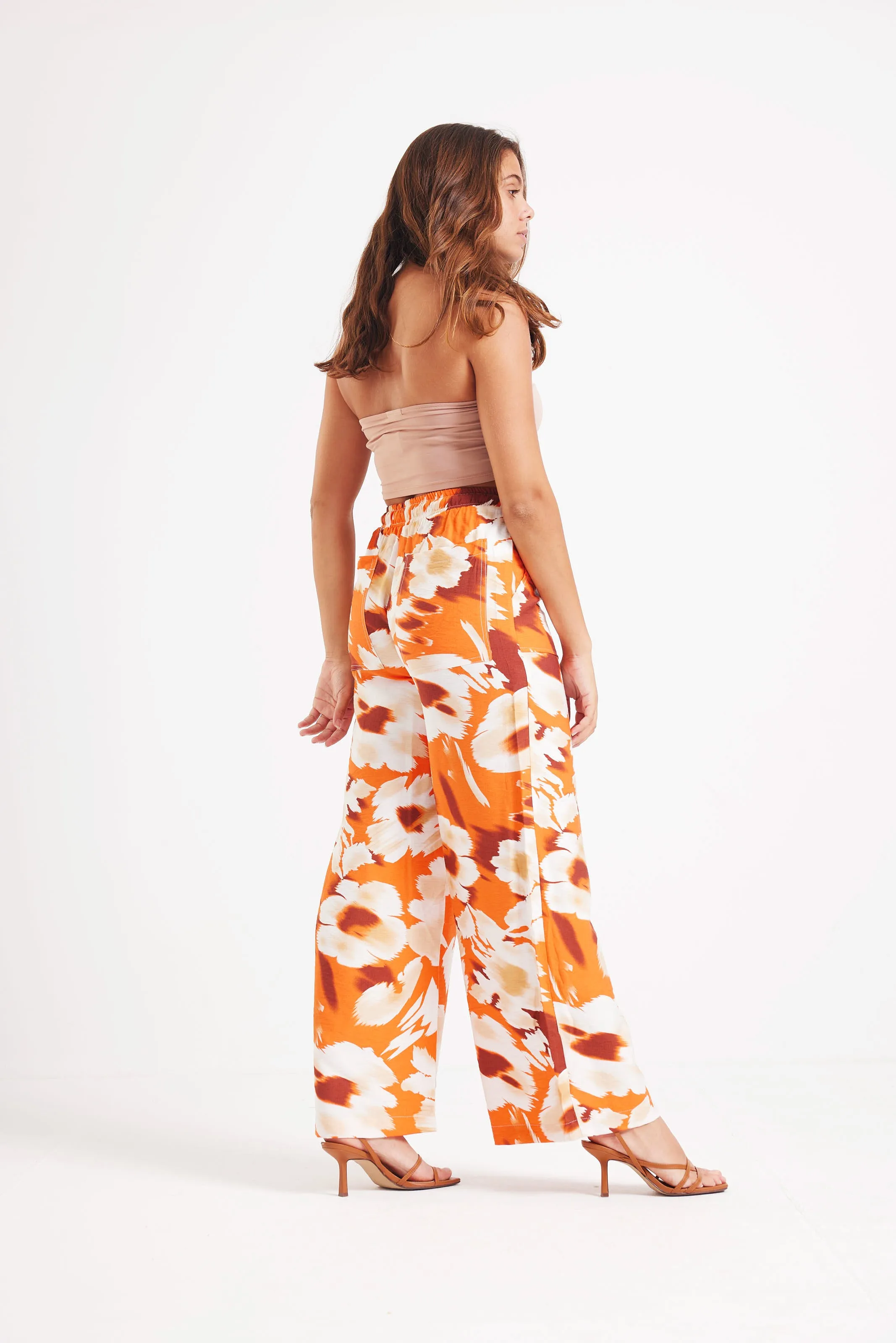 FLORAL PRINTED PANTS - ORANGE