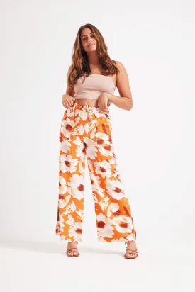 FLORAL PRINTED PANTS - ORANGE