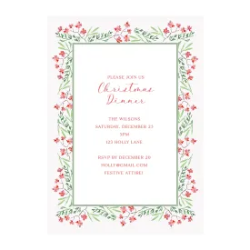 Flowers and Pine Garland Holiday Party Invitation