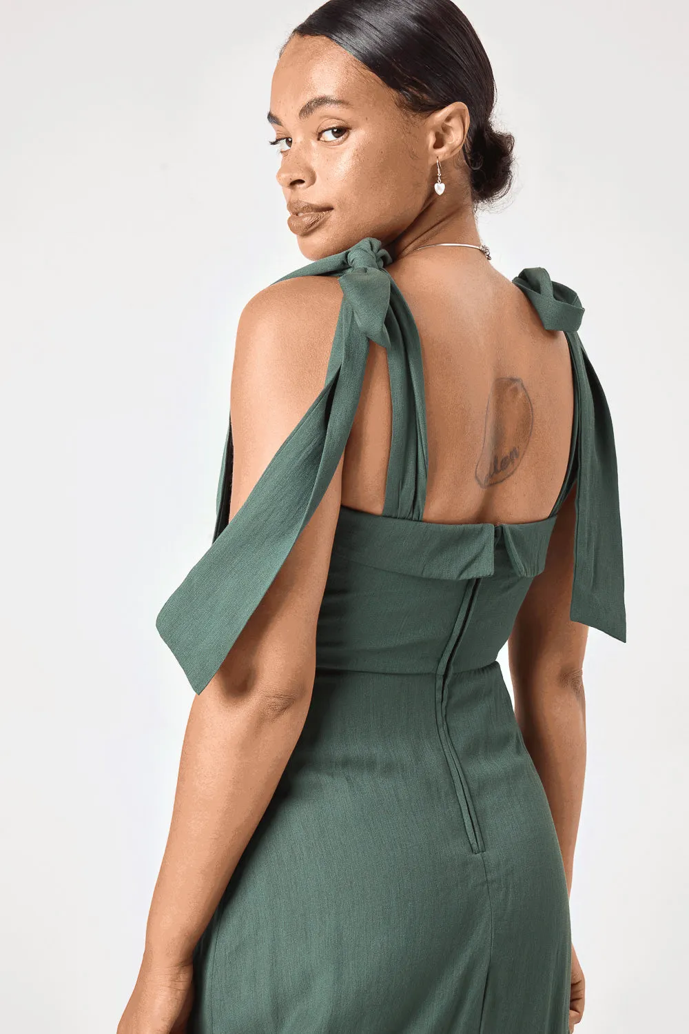 Forest Green Tie Shoulder Midi Dress