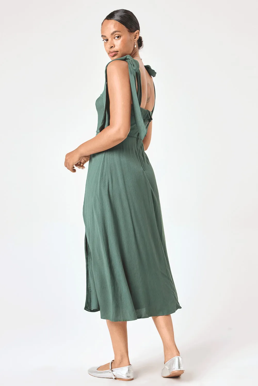 Forest Green Tie Shoulder Midi Dress