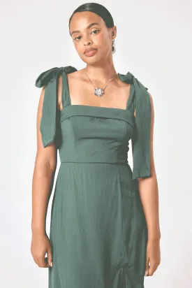 Forest Green Tie Shoulder Midi Dress