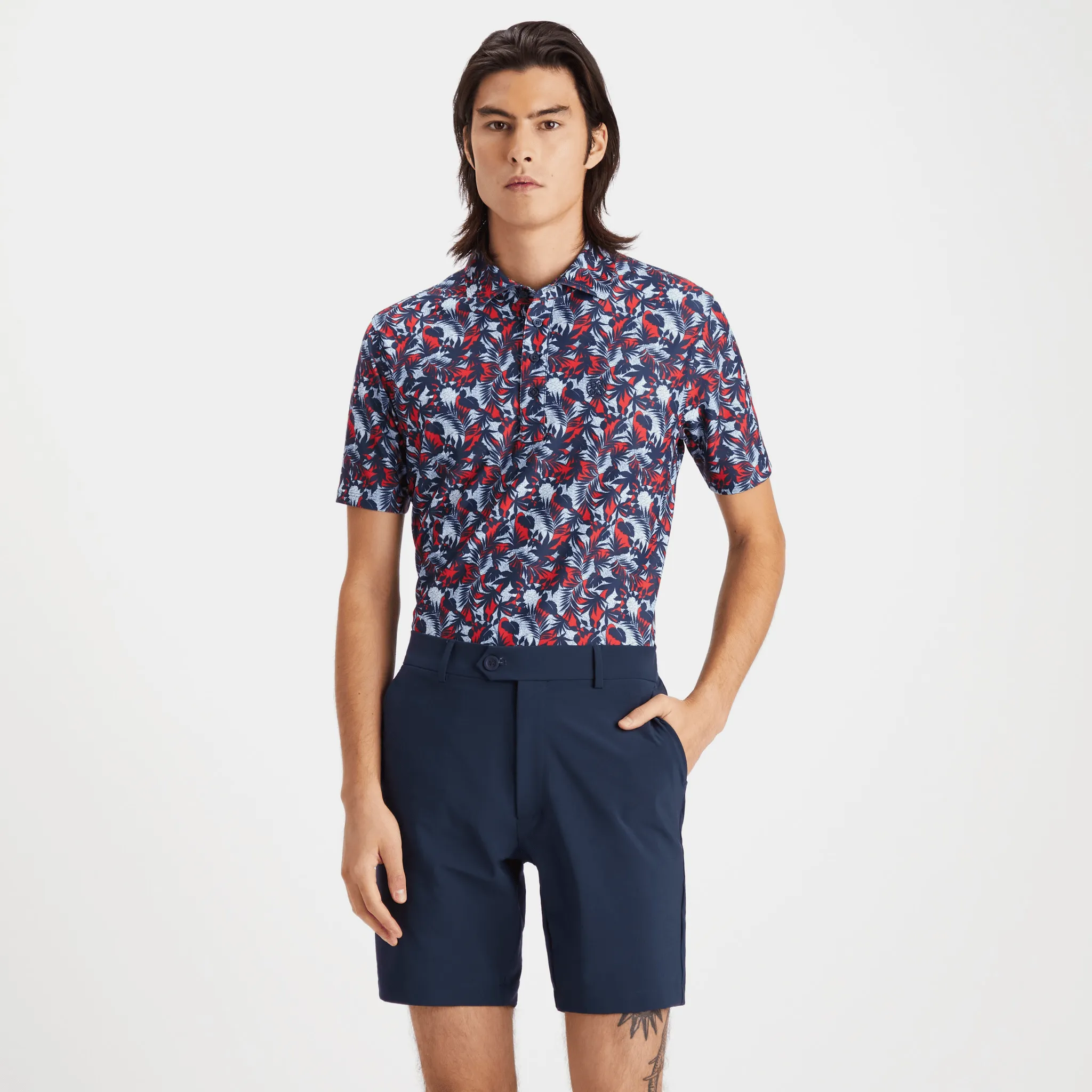 G/Fore Palm Fronds Tech Pique Slim Fit Polo