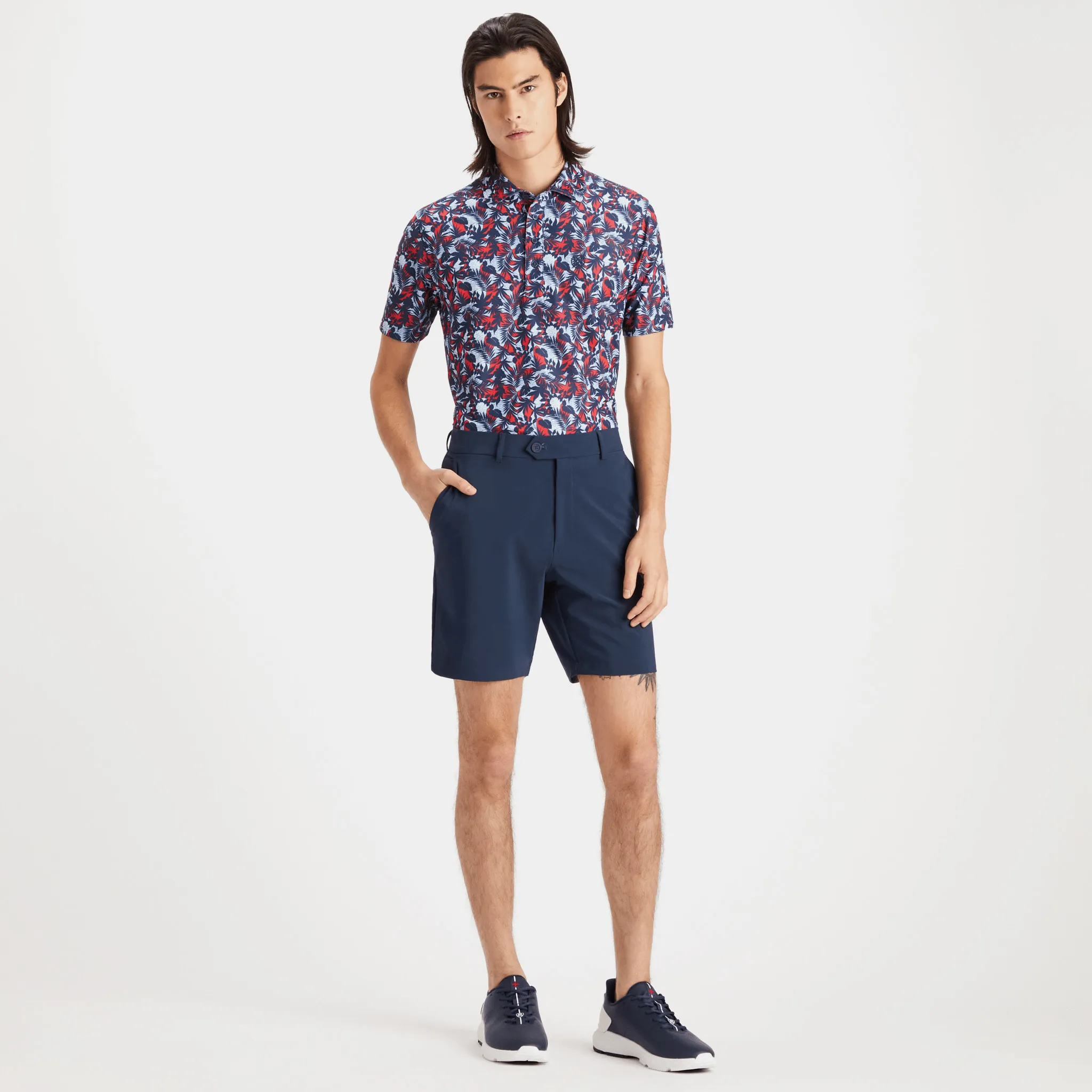 G/Fore Palm Fronds Tech Pique Slim Fit Polo