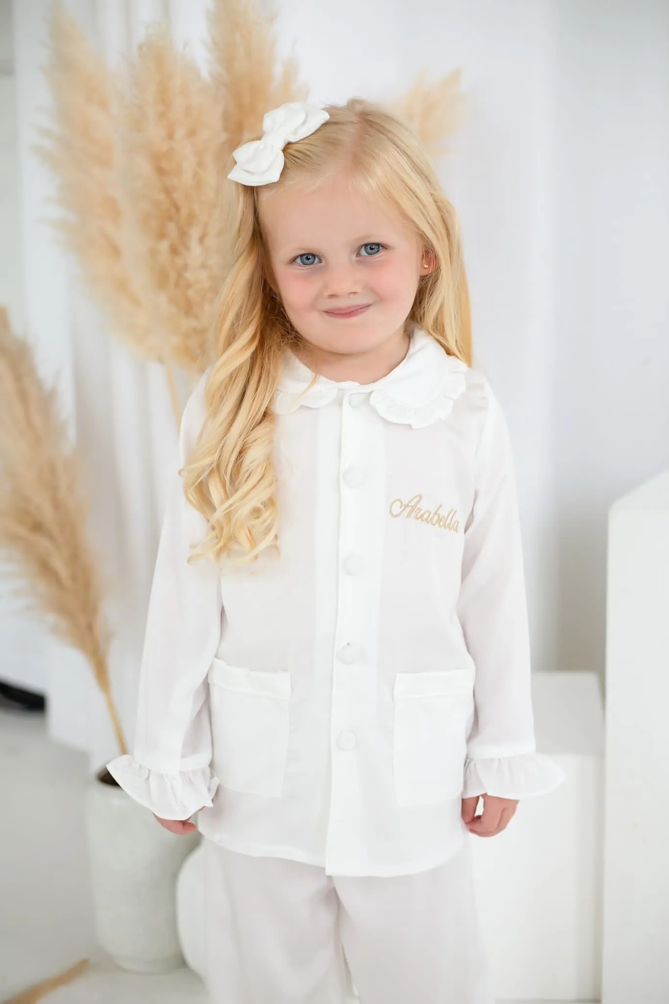 Girls All White Pearl Pyjamas - Long sleeve and Leg