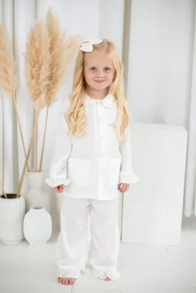 Girls All White Pearl Pyjamas - Long sleeve and Leg