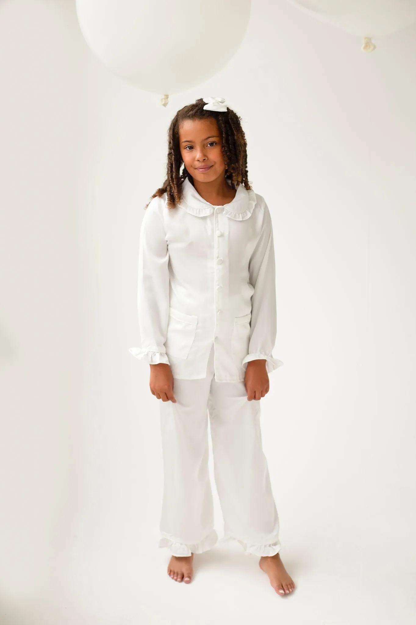 Girls All White Pearl Pyjamas - Long sleeve and Leg