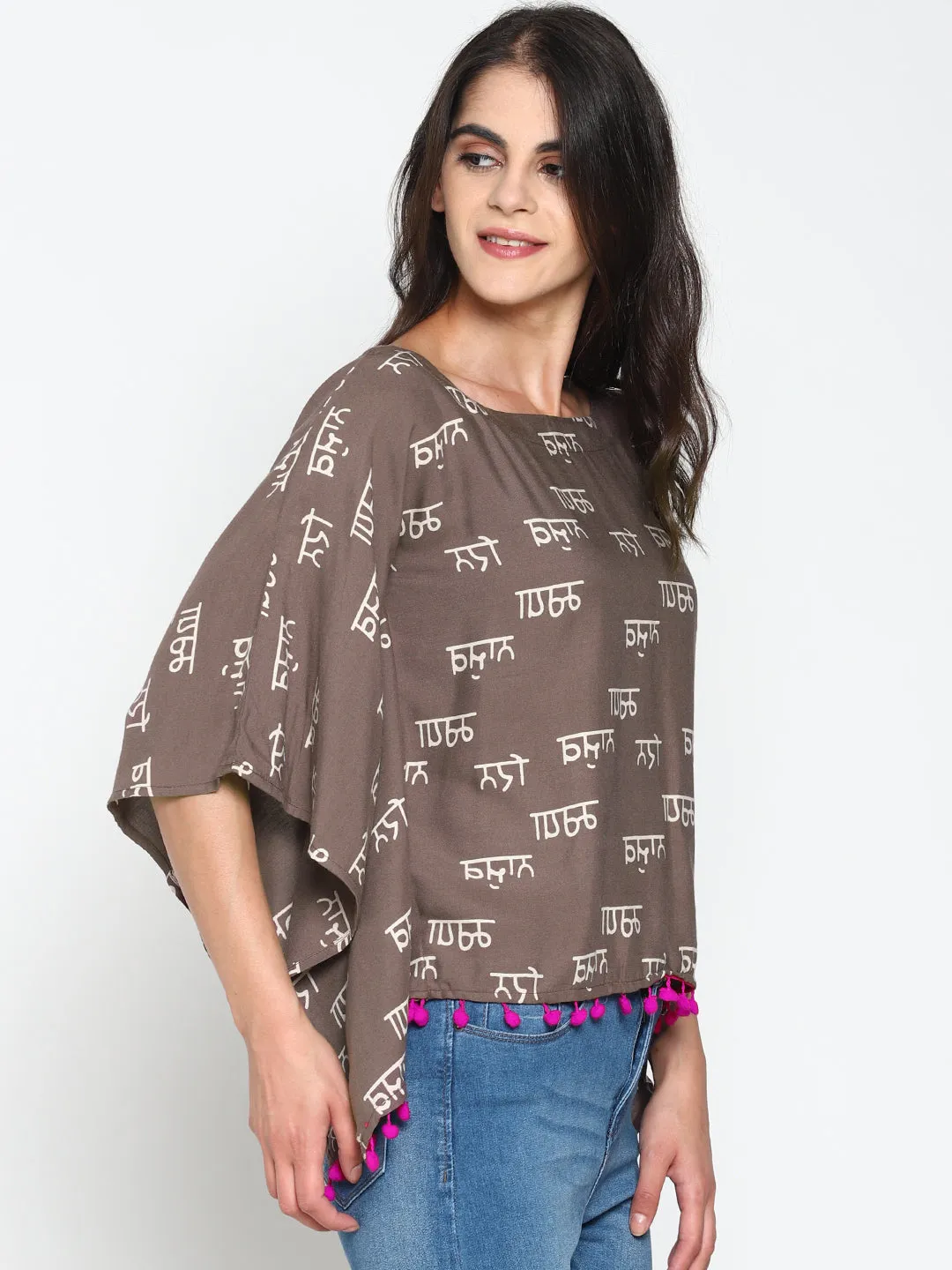 Grey Calligraphy Printed Kaftan Top