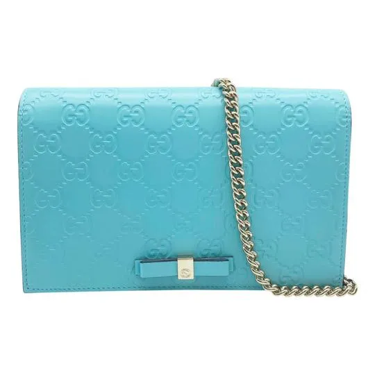 Gucci Chain Guccissima Bow Blue Signature Leather Shoulder Bag