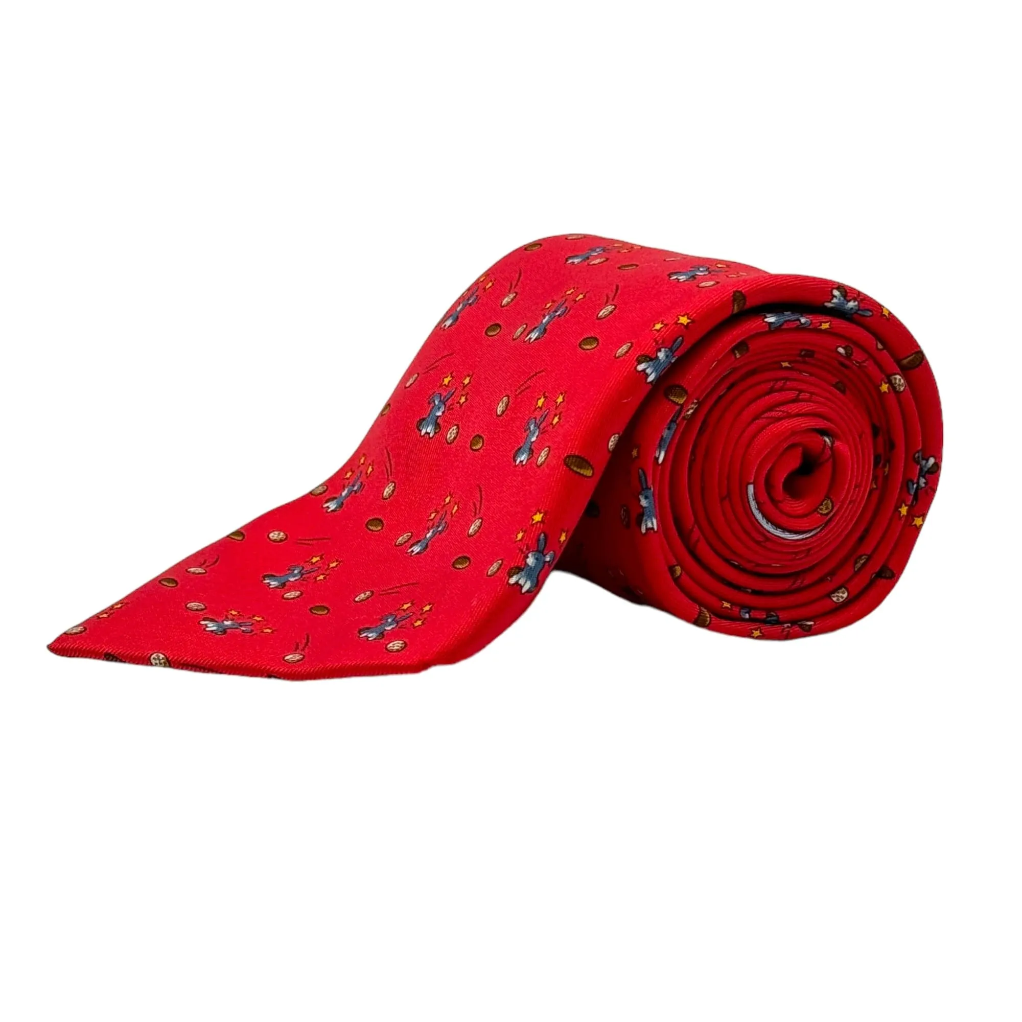 HERMÈS Vintage Rabbit Golf Motif Silk Tie - Red