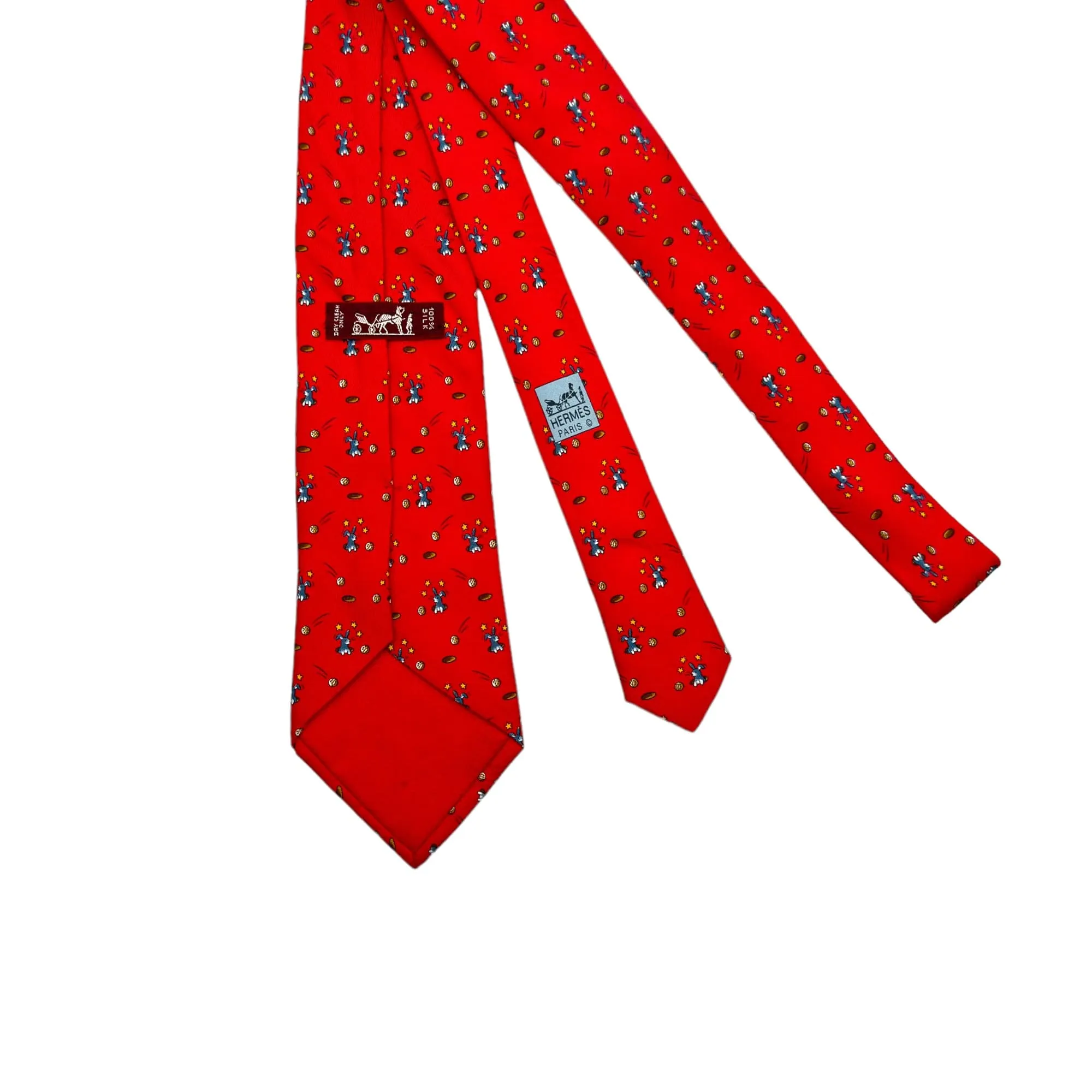 HERMÈS Vintage Rabbit Golf Motif Silk Tie - Red