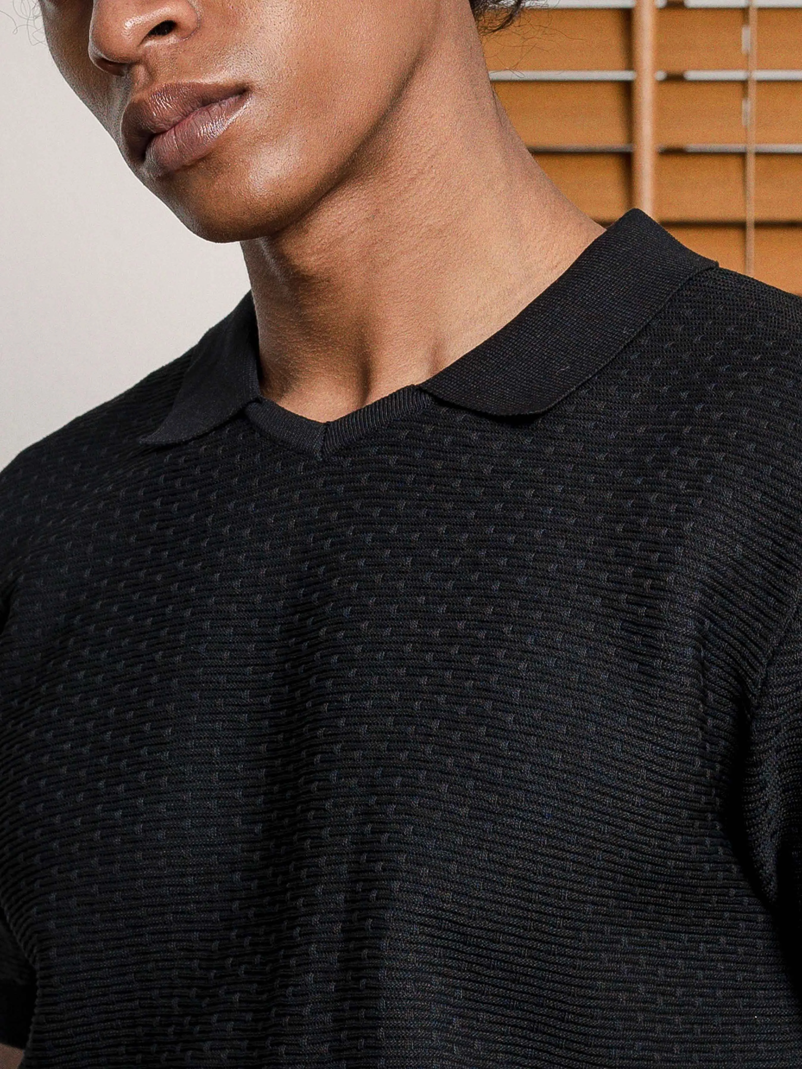 Holme Knit Polo Tee - Black