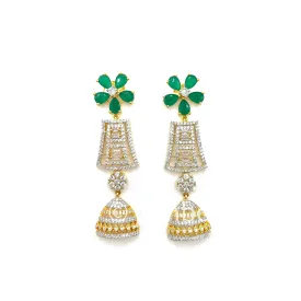 Intricate Green Floral and White Zircon (CZ) Sparkling stone earring