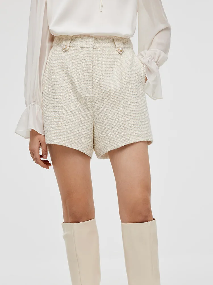 Ivory White Tweed A-Line Women Shorts